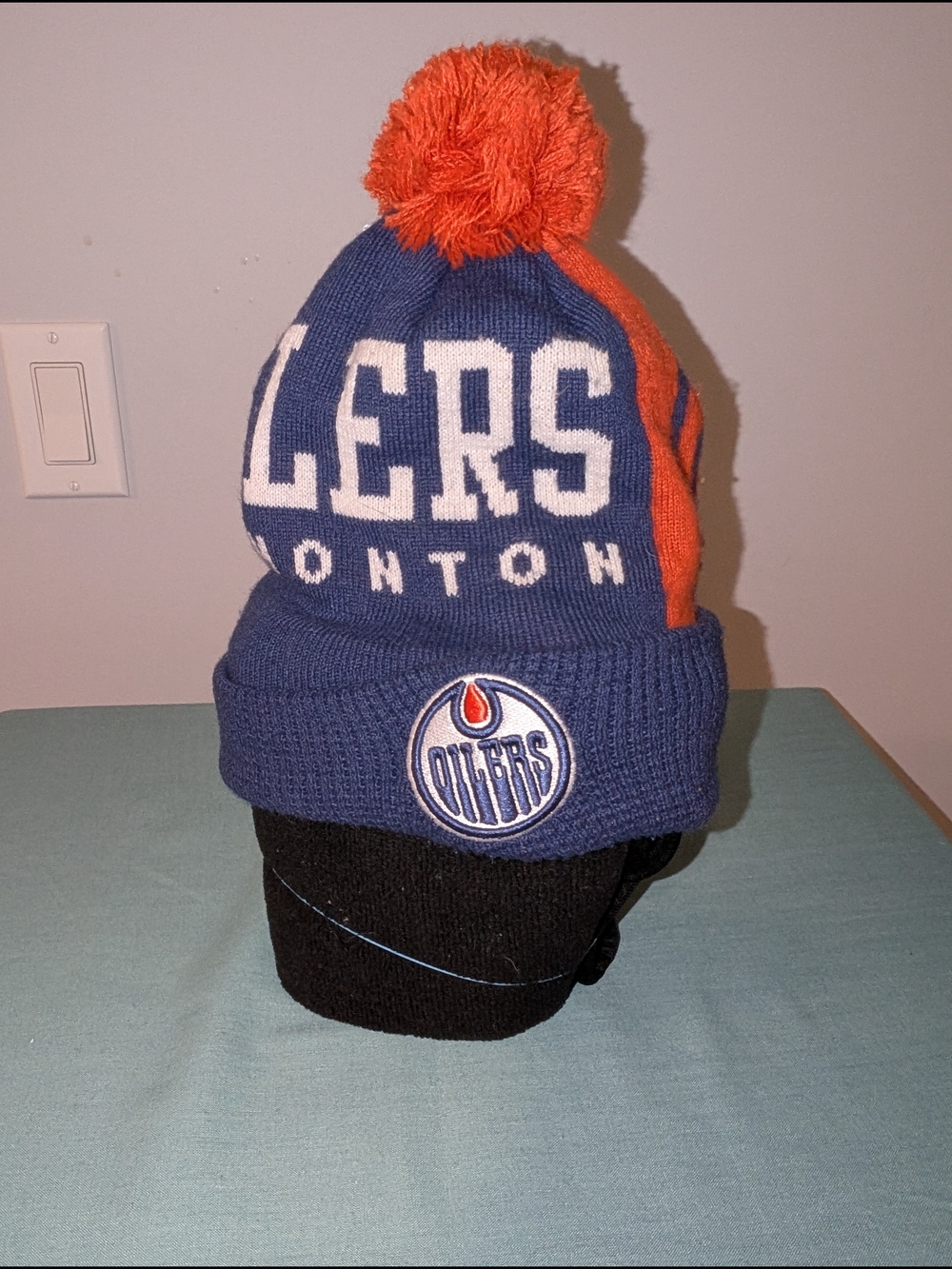 NHL Edmonton Oilers Kids Knit Pom Beanie - Blue and Orange